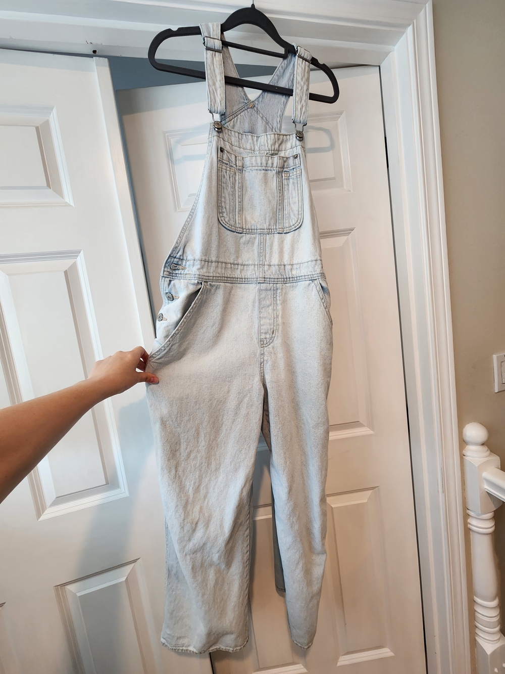 Light Wash Blue Denim Baggy Wide-leg Overalls